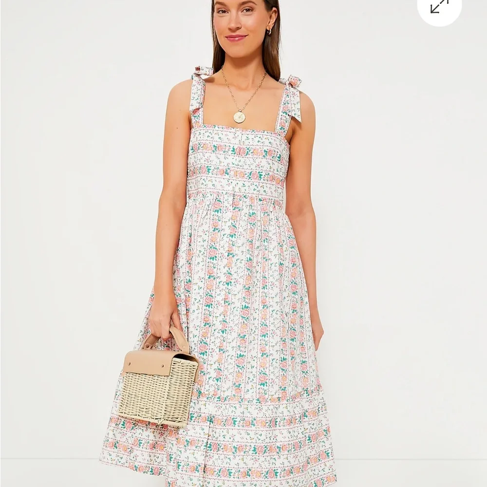 Tuckernuck White Midi Dress with Pink and Green Floral Print - Picture 3 of 12